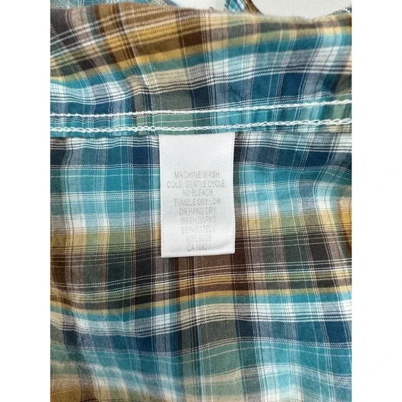 Panhandle Rough Stock XL Blue/Brown Plaid With Paisley Cuff Pearl Snap Shirt - Picture 6 of 8